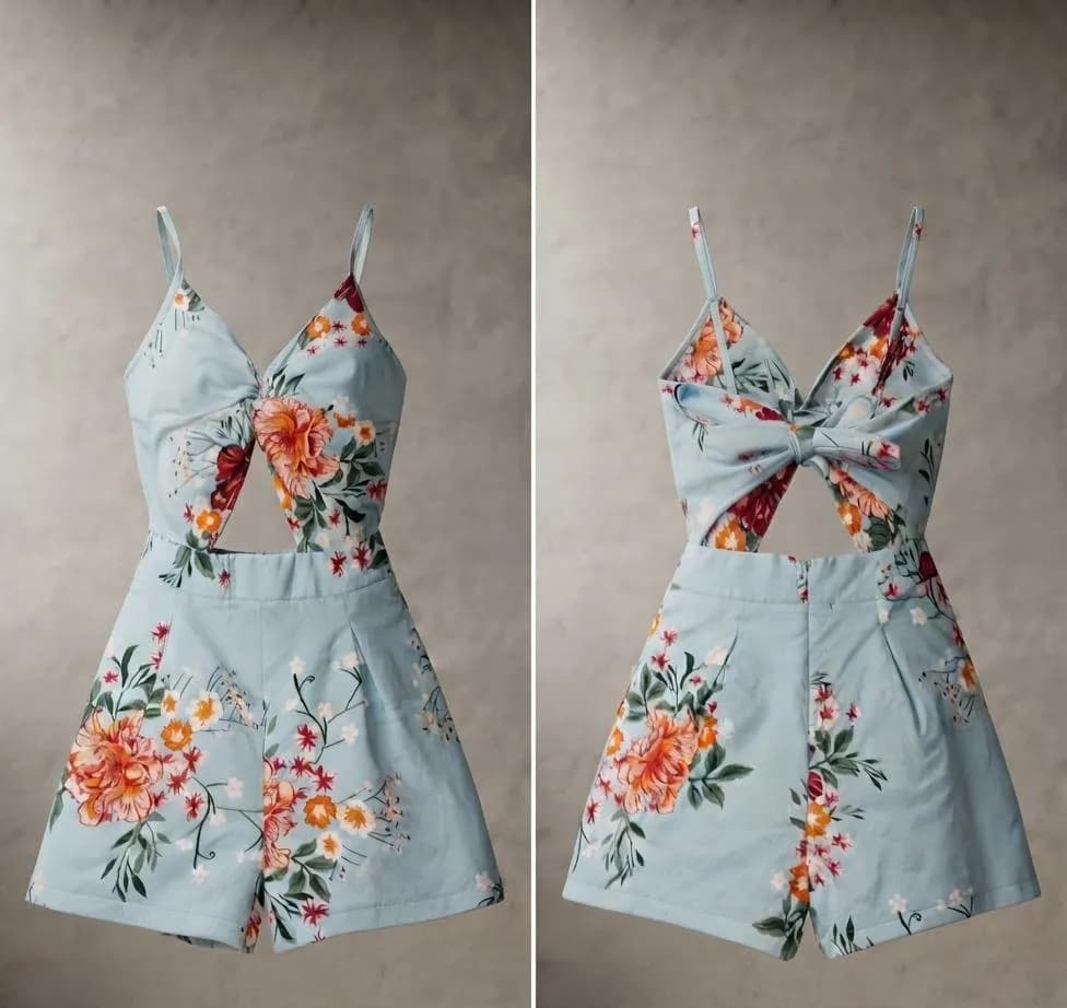 Romper Floral con Nudo y Lazo - Fresco y Elegante