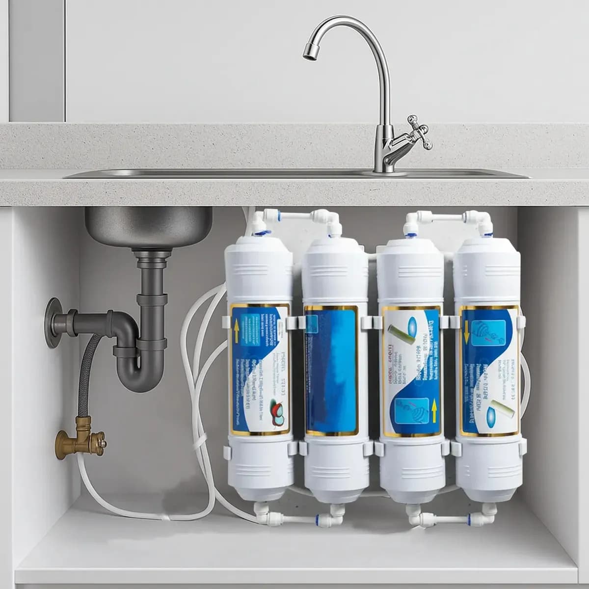 Filtro Agua Bajo Mesada Canilla, Manguera 1/4, Llave De Paso 2