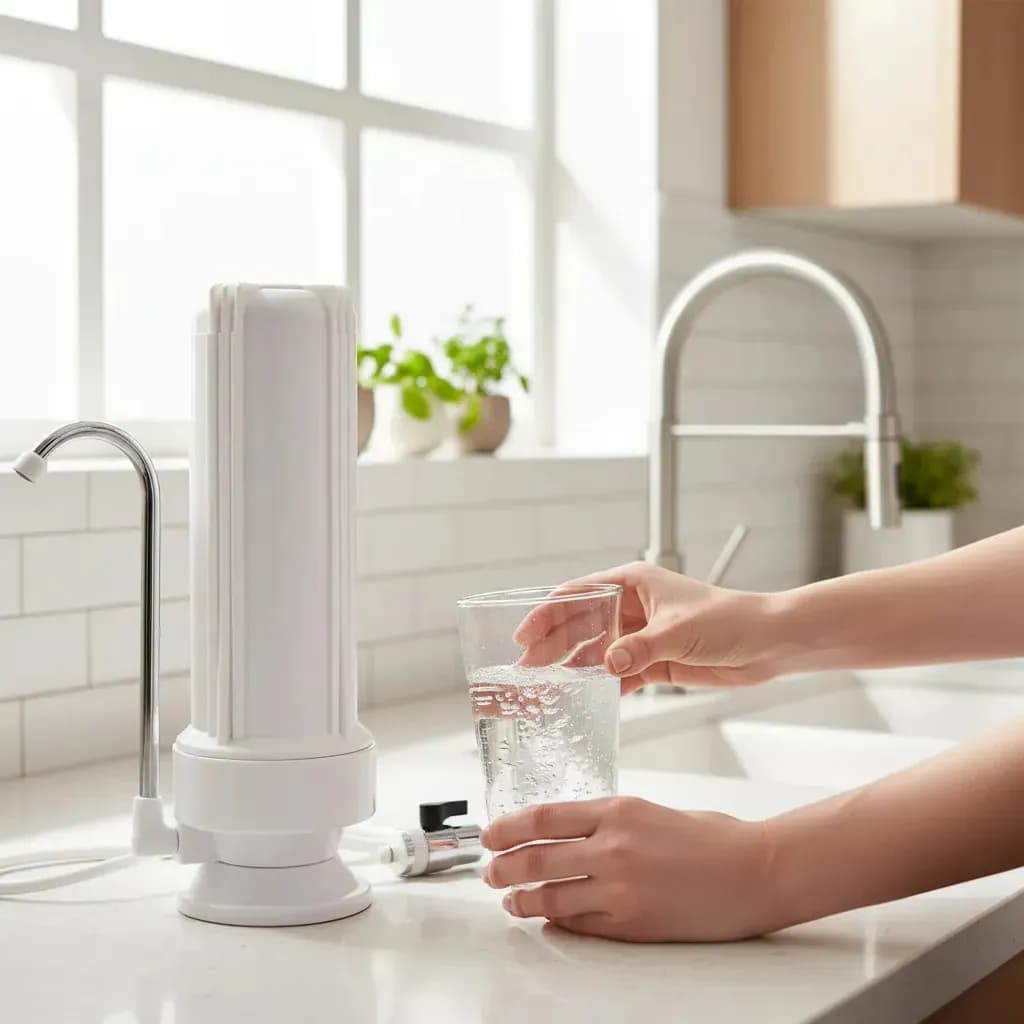 Purificador De Agua Plástico Sobre Mesada Con Filtro Carbón Blanco 4