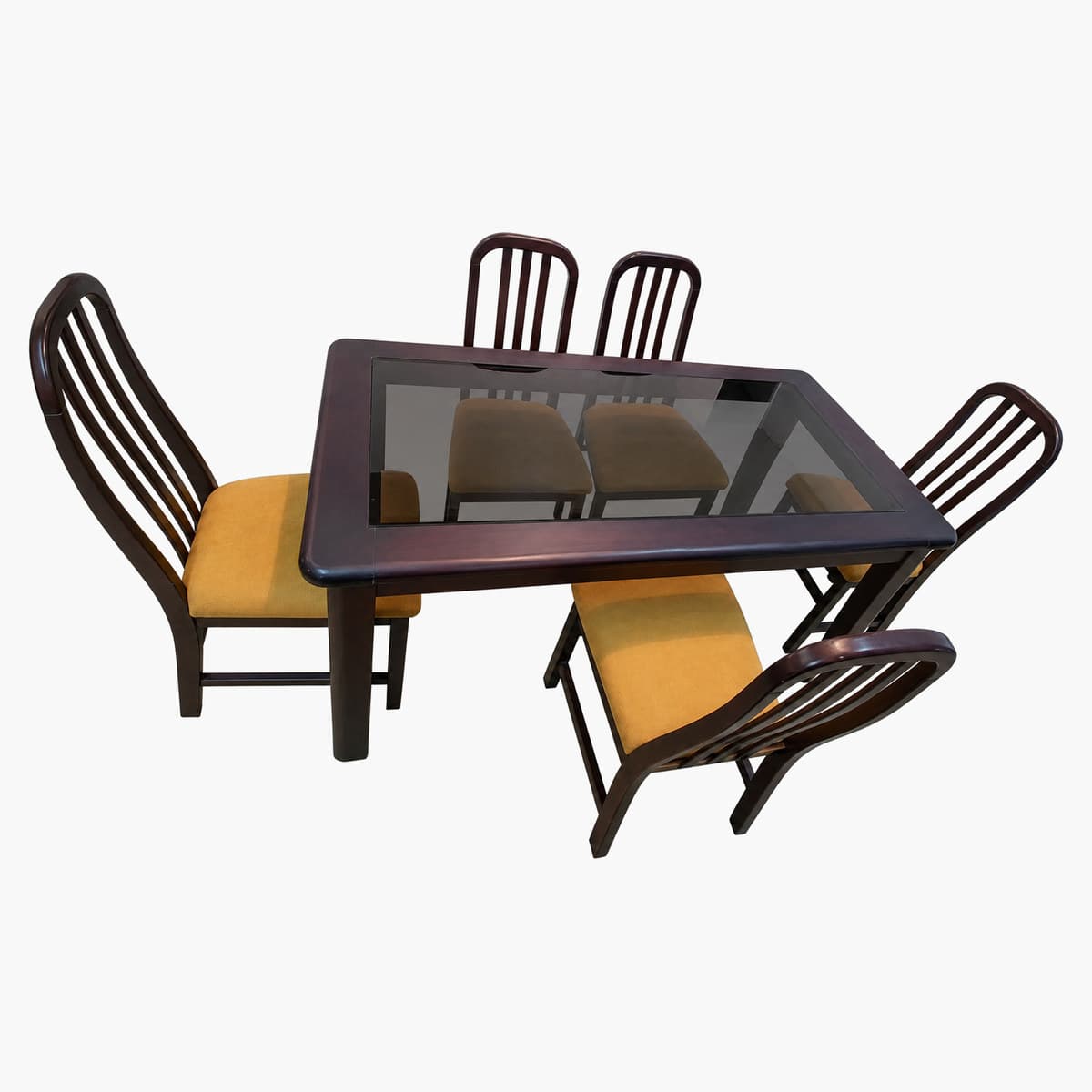 Juego de comedor de madera con mesa de vidrio y 5 sillas 1