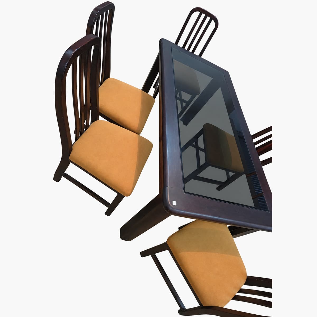 Juego de comedor de madera con mesa de vidrio y 5 sillas 2