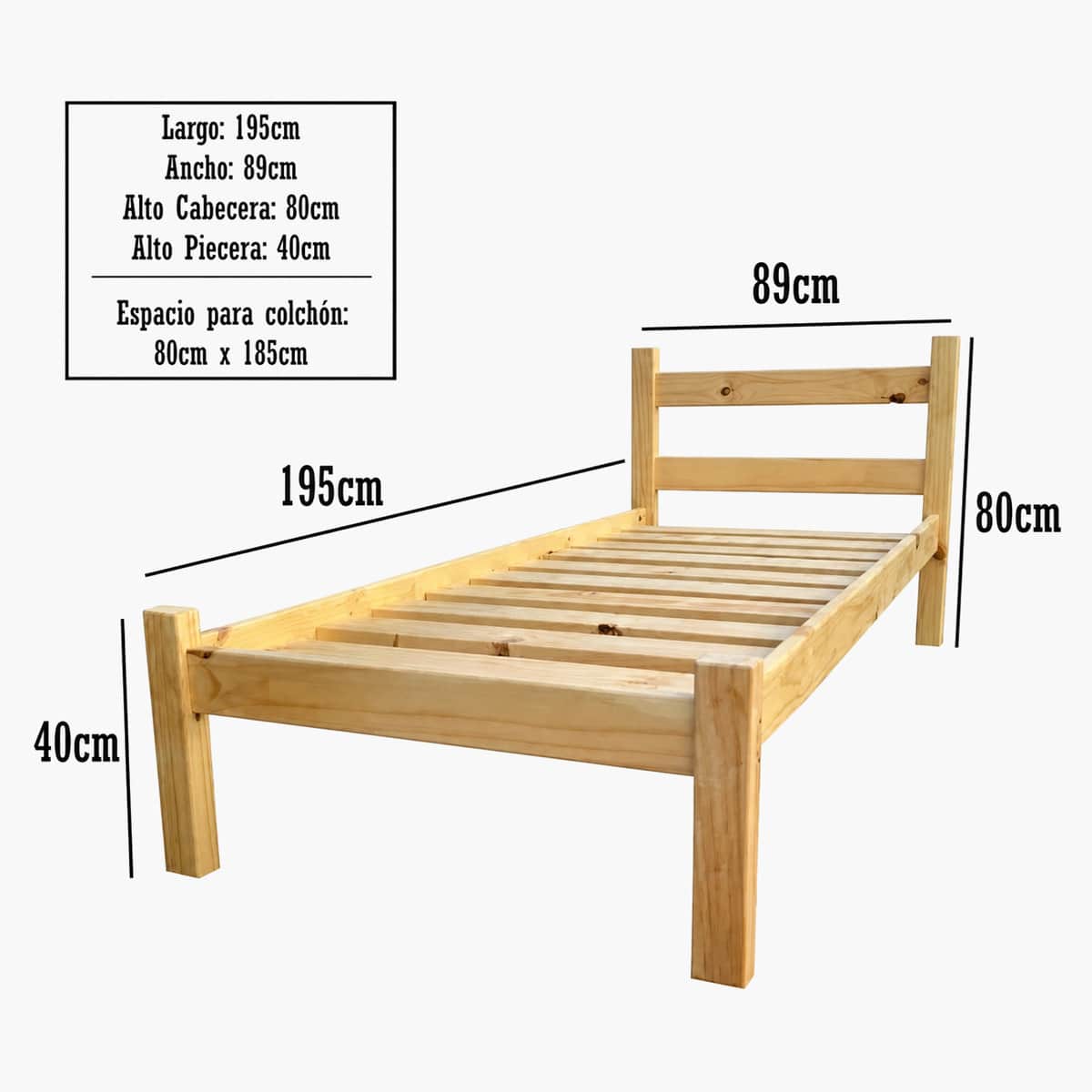 Cama de madera individual con cabecera y piecera 1