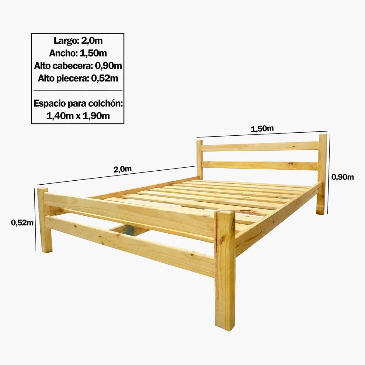 Cama de madera de pino 2 plazas 1