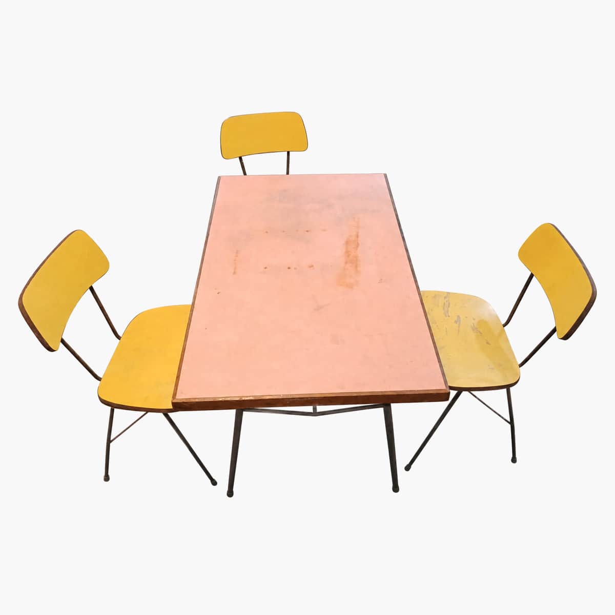Juego de comedor vintage con mesa y 4 sillas amarillas 2