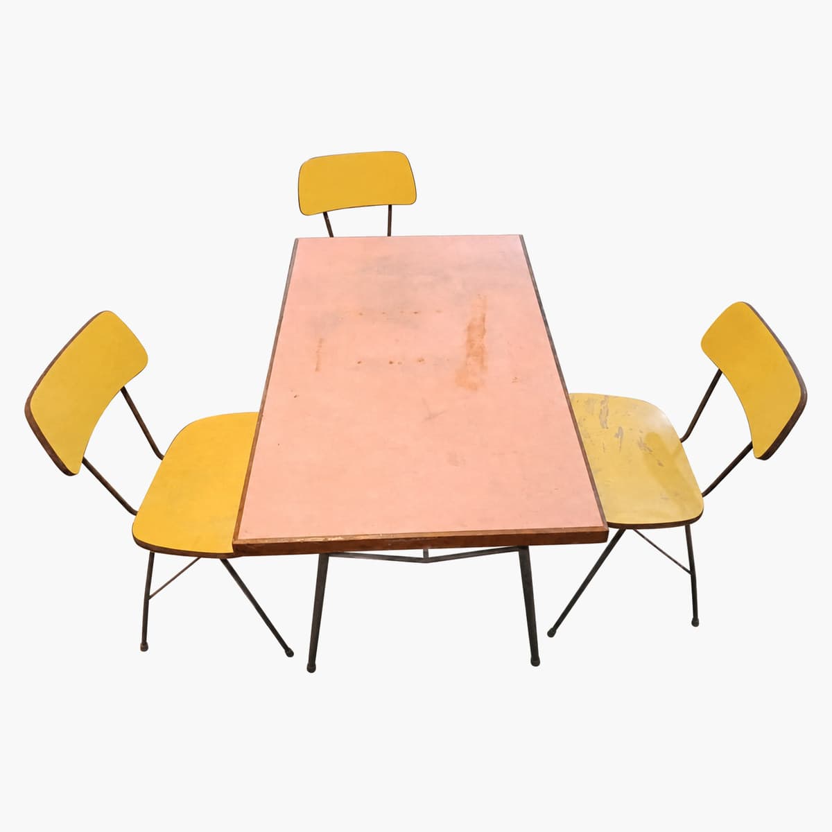 Juego de comedor vintage con mesa y 4 sillas amarillas 2