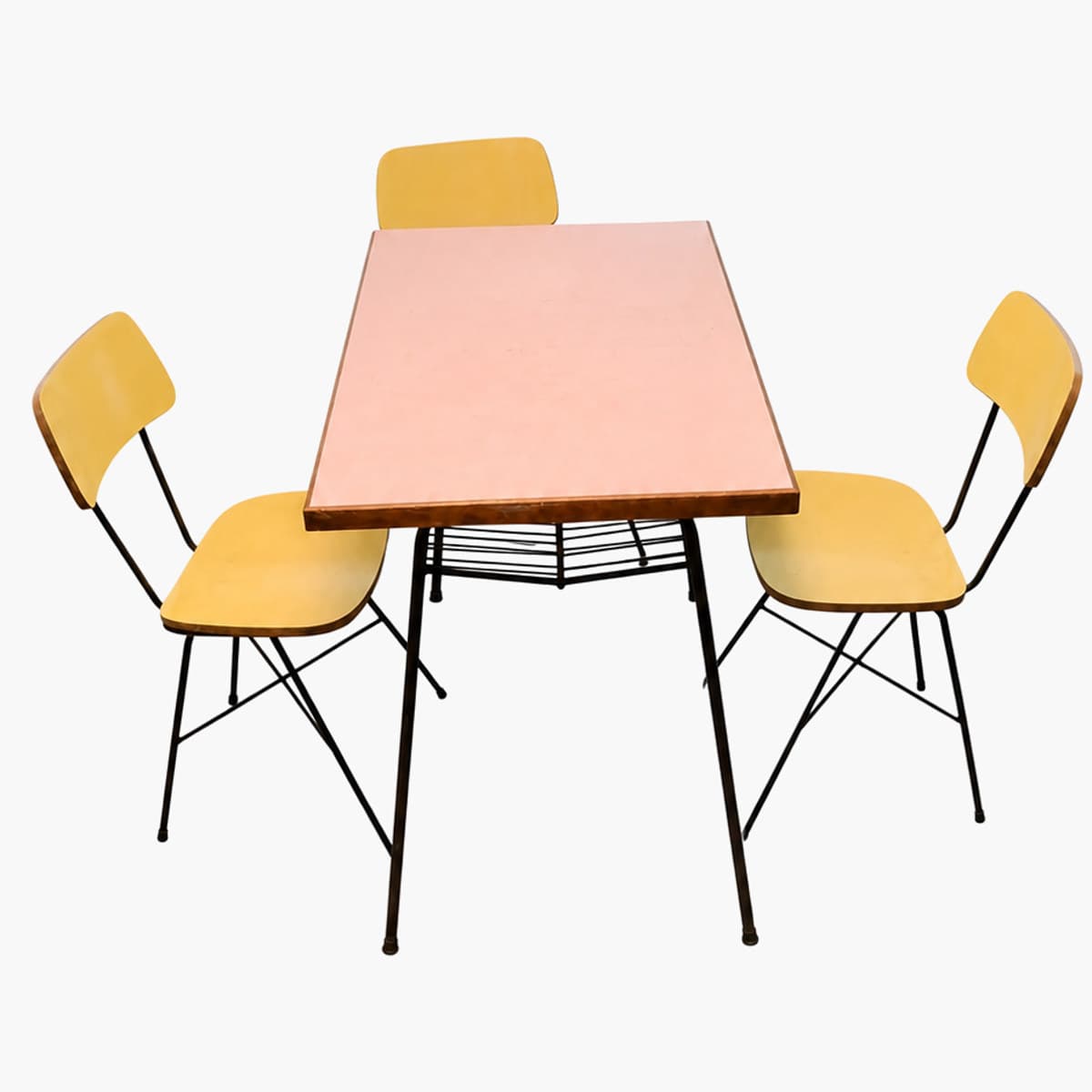 Juego de comedor vintage con mesa y 4 sillas amarillas 1
