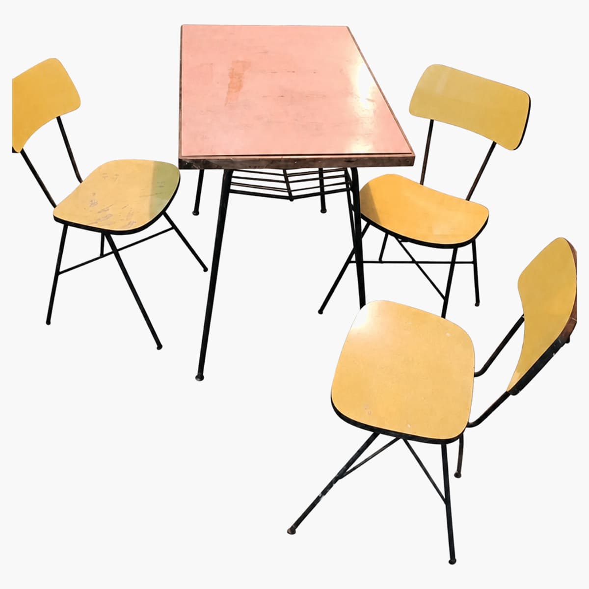 Juego de comedor vintage con mesa y 4 sillas amarillas 3
