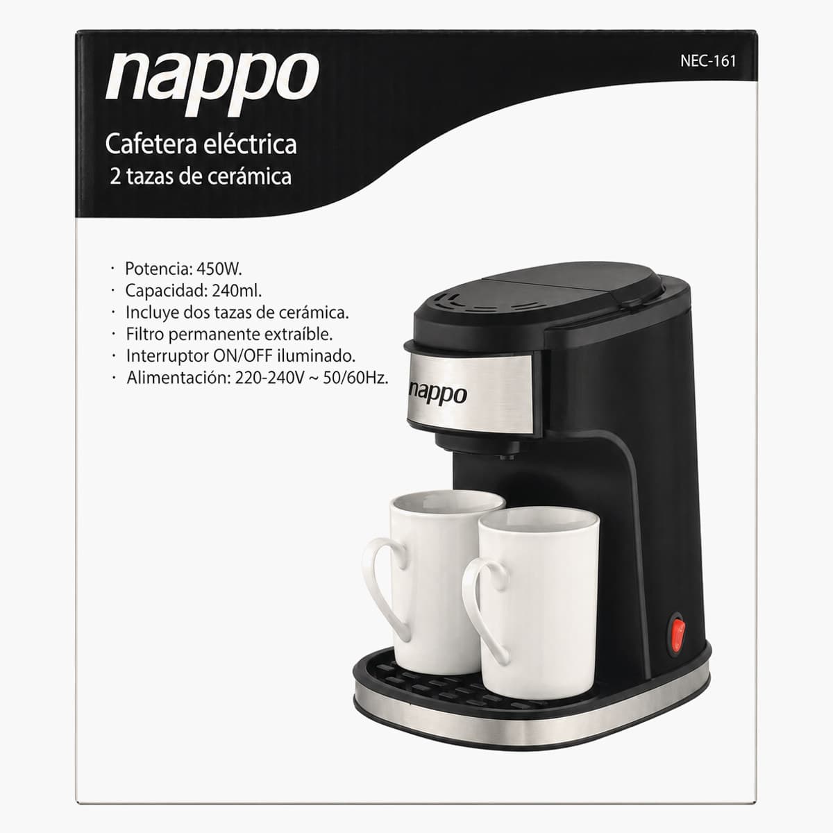 Cafetera Eléctrica Nappo 450W con 2 Tazas de Cerámica 1