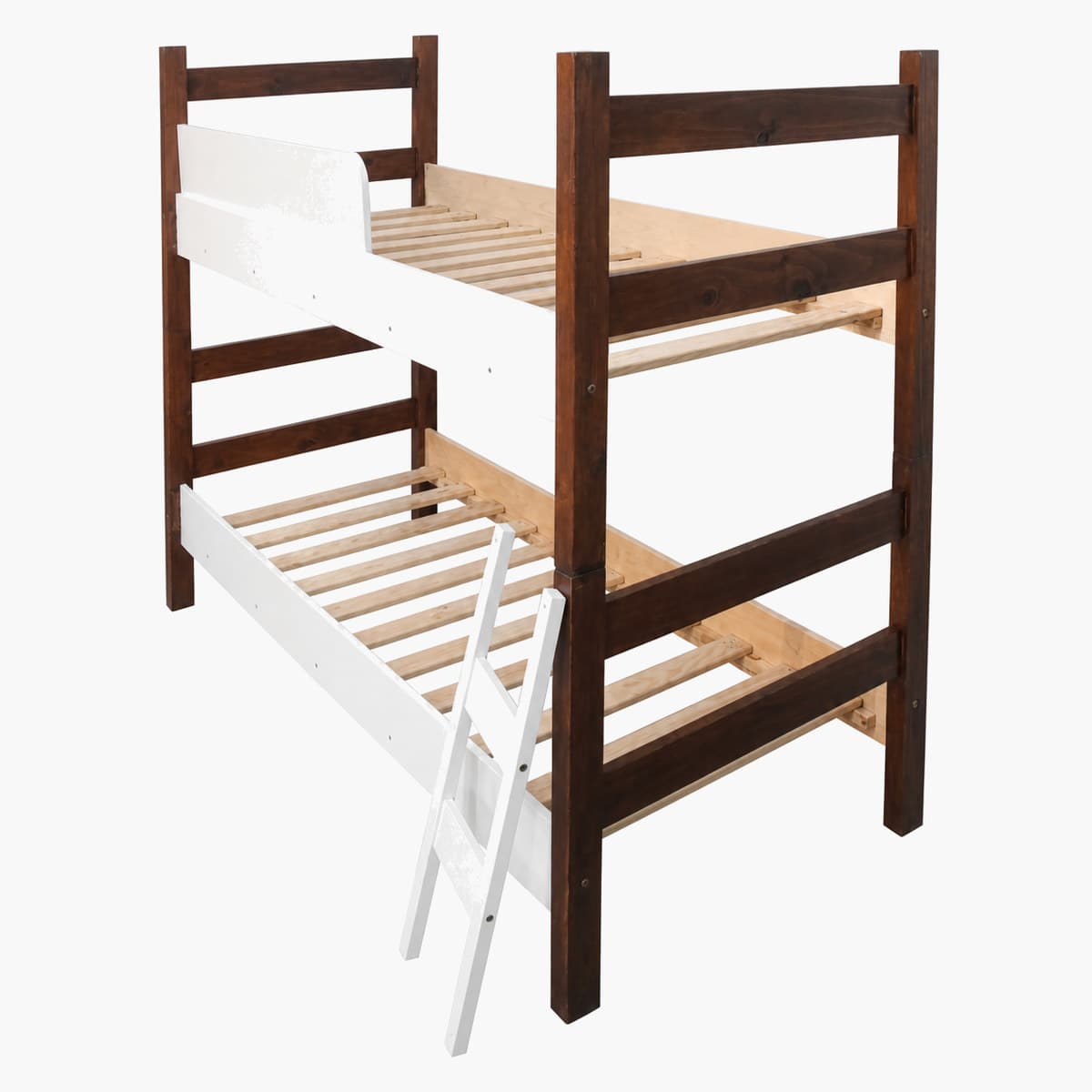 Cama cucheta de madera con baranda y escalera 1