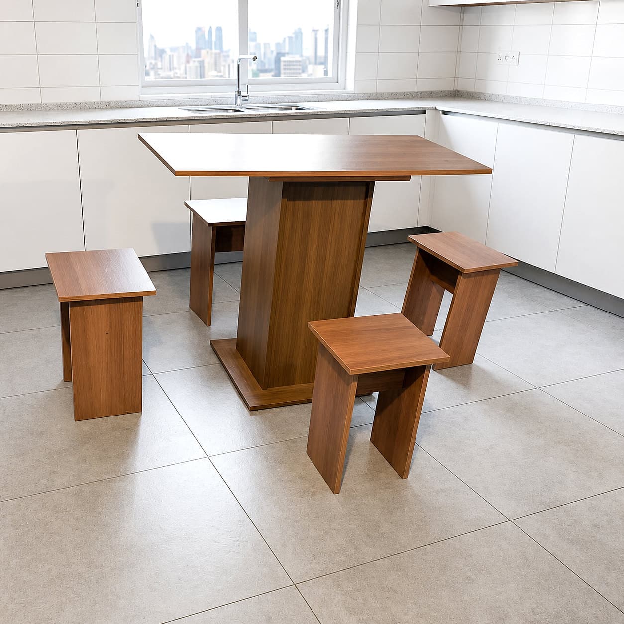 Mesa de Comedor con 4 Banquetas de Madera 1