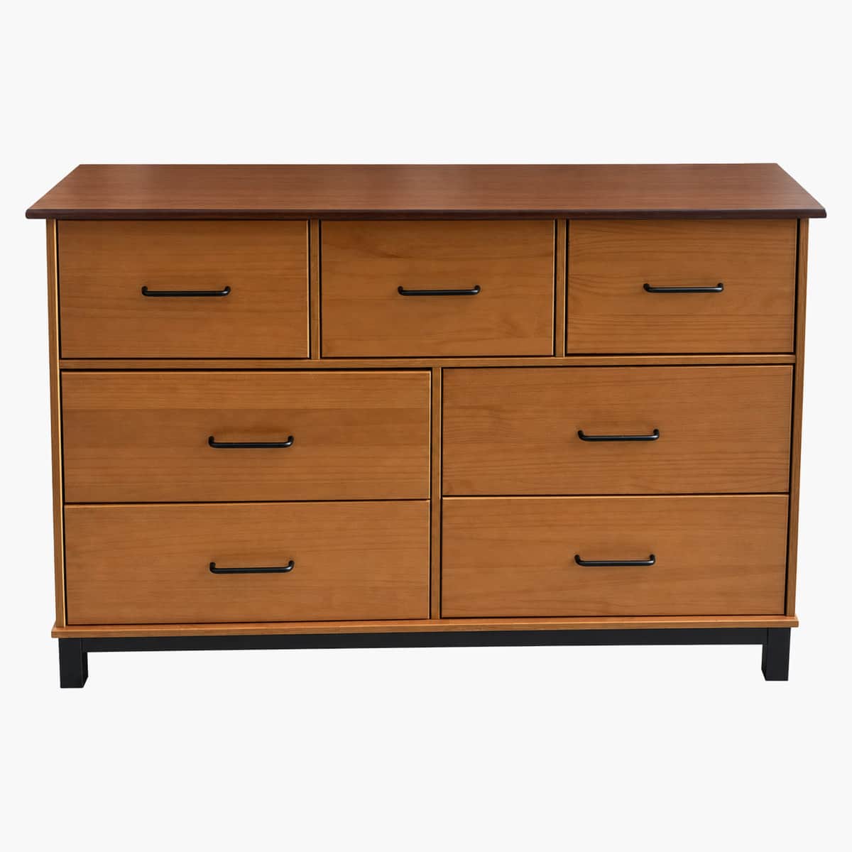 Cómoda de madera con 7 cajones y base negra 2