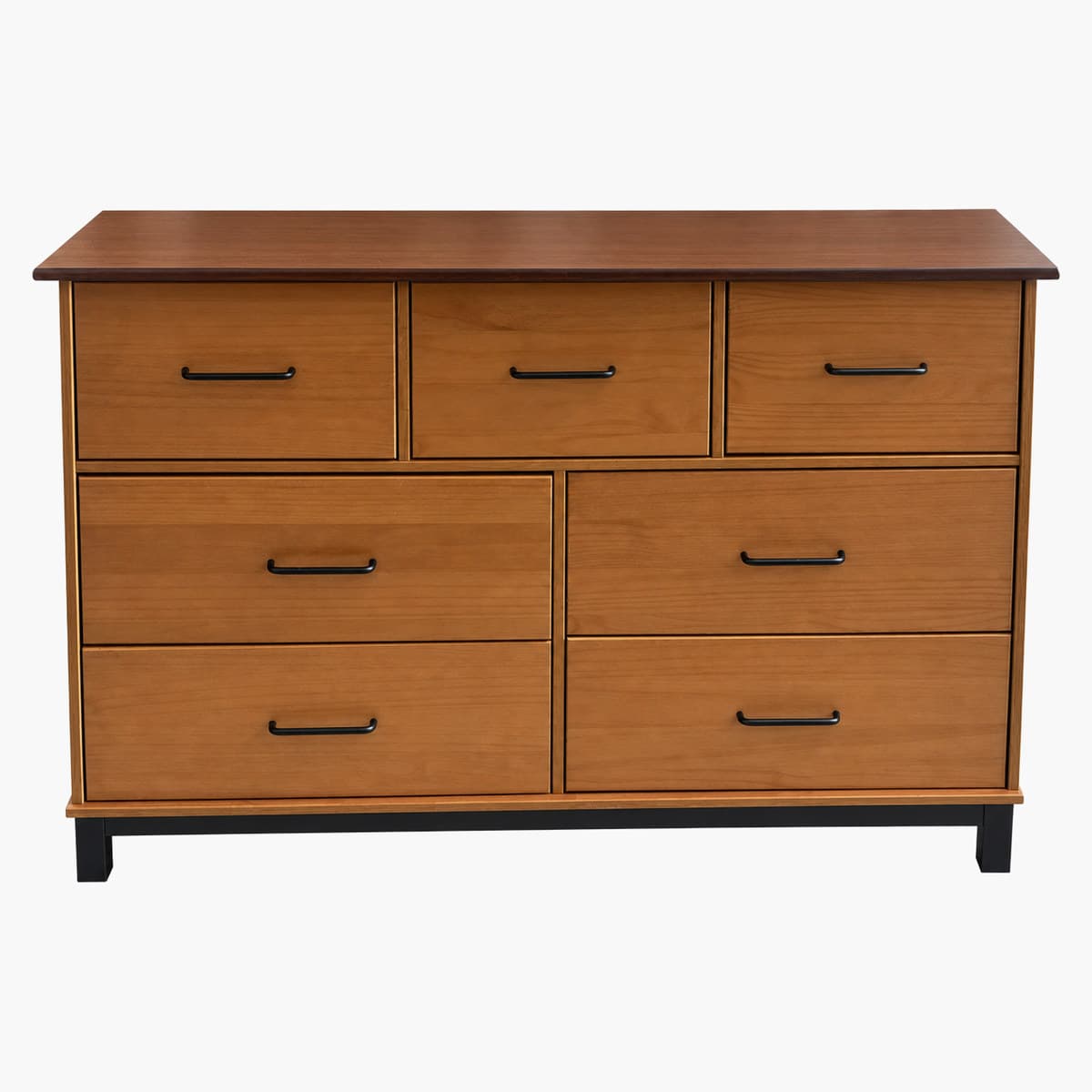 Cómoda de madera con 7 cajones y base negra 2