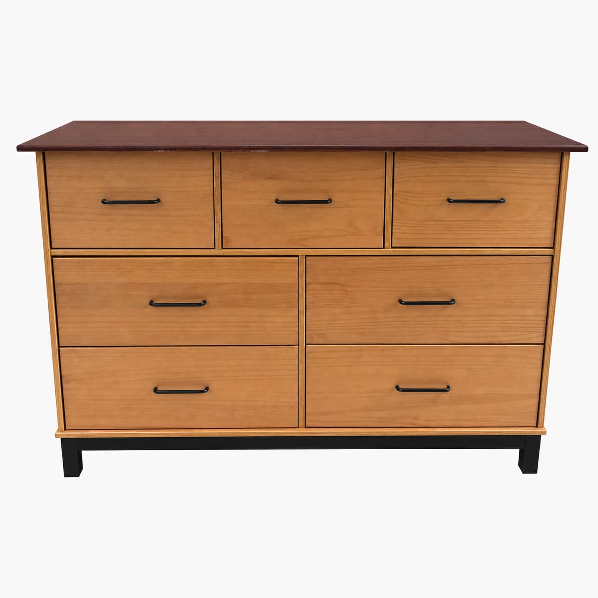 Cómoda de madera con 7 cajones y base negra 1