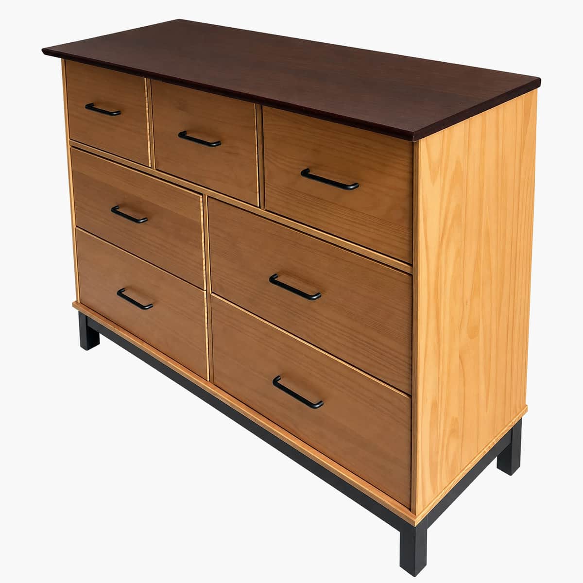 Cómoda de madera con 7 cajones y base negra 3