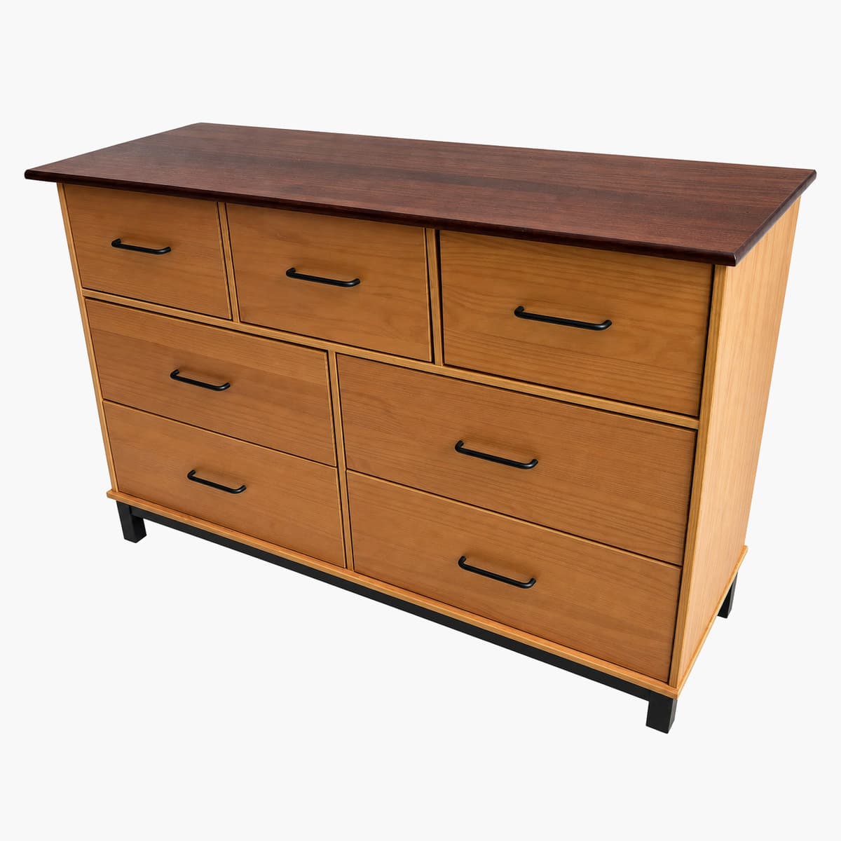 Cómoda de madera con 7 cajones y base negra 4